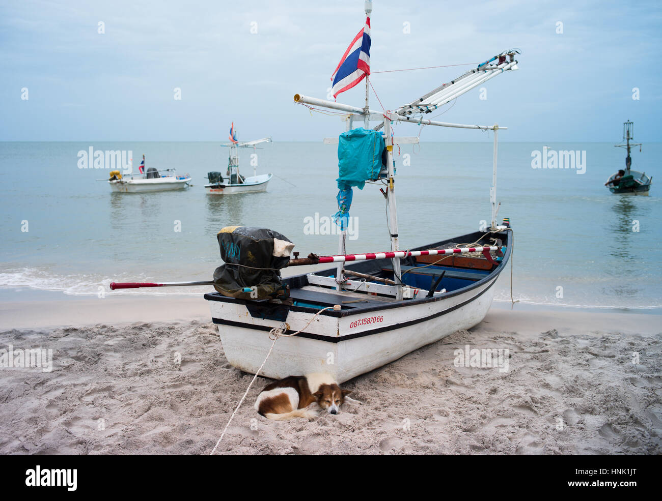 Boat on the beach Hua Hin Thailand Stock Photo