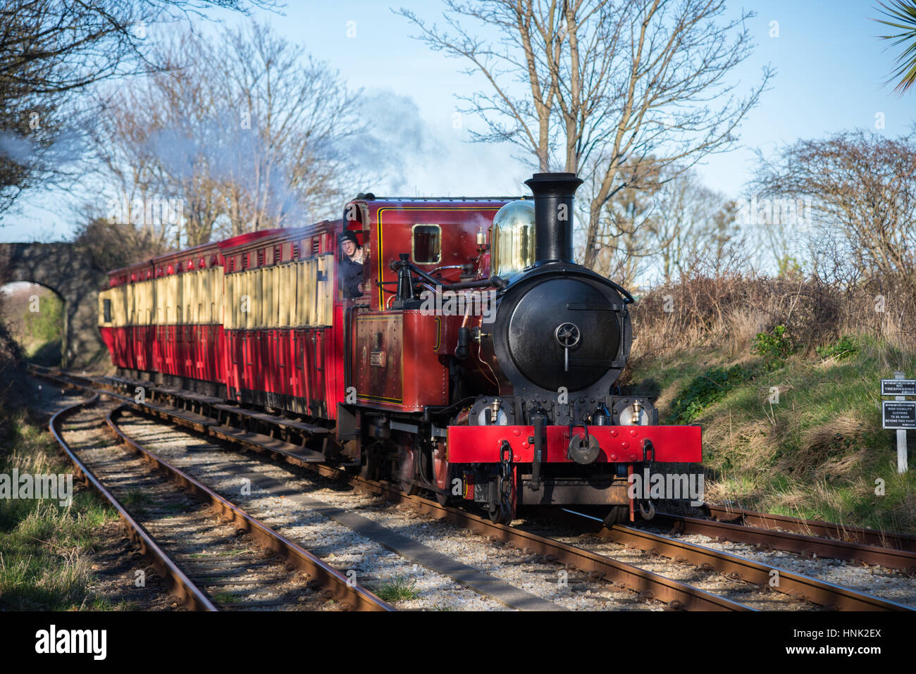 Steam locomotive No. 12, 'Hutchinson', Built 1908. Approaching Castletown station, Isle of Man. Stock Photo