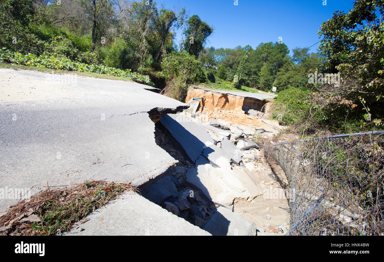 Raeford North Carolina road gone after Hurricane Matthew Stock Photo