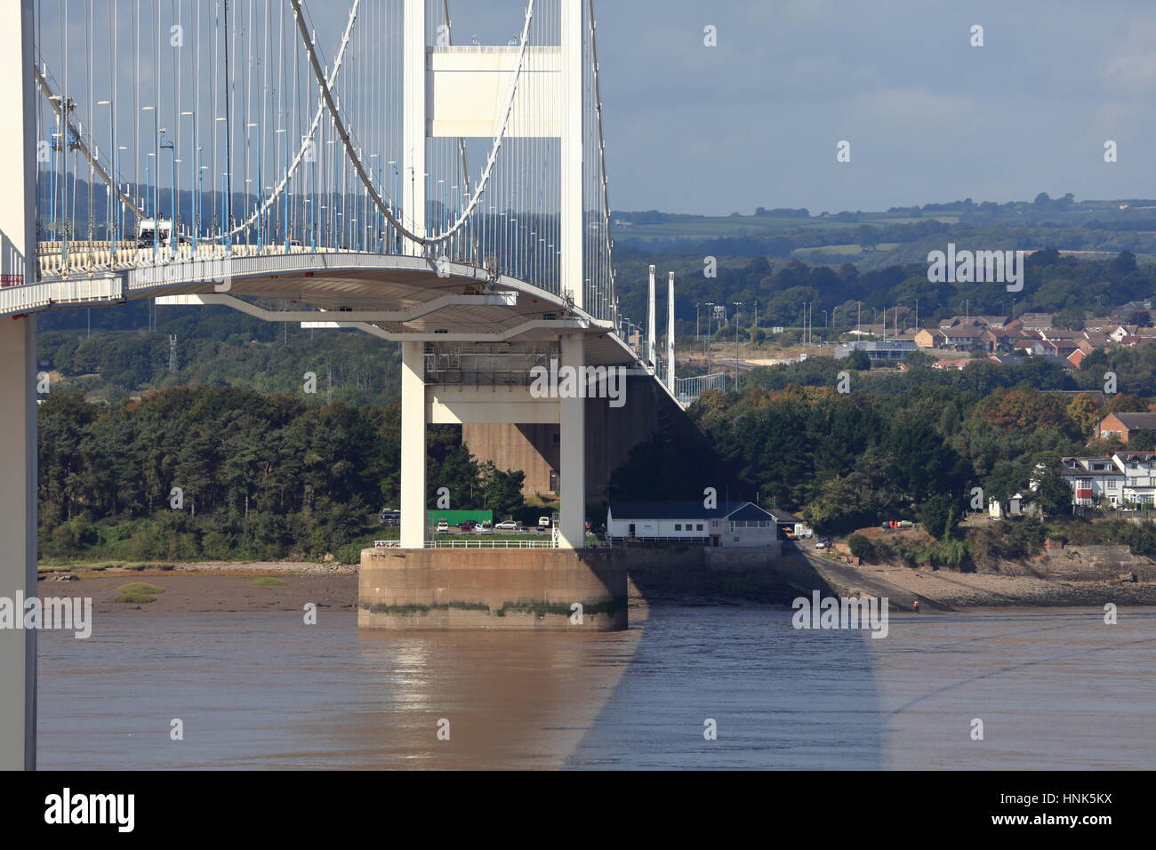 The first Severn river bridge crossing in morning light showing the
