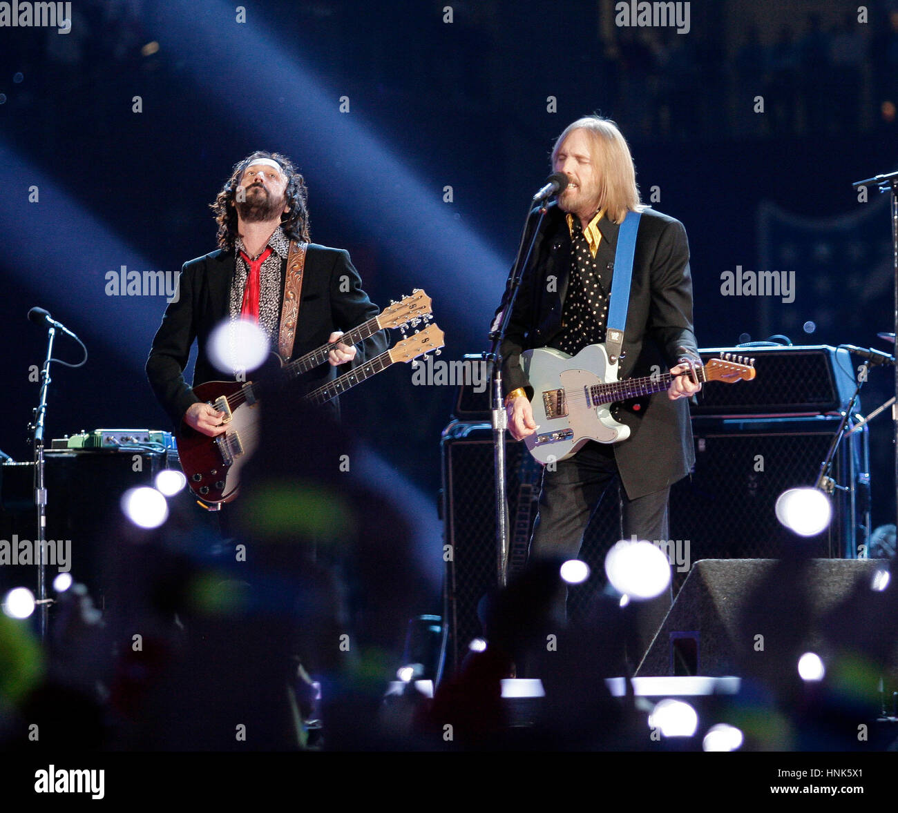 Tom Petty and the Heartbreakers perform during the half-time show at Super Bowl XXLII in Glendale, AZ on Sunday, Feb. 3, 2008. Photo by Francis Specker Stock Photo