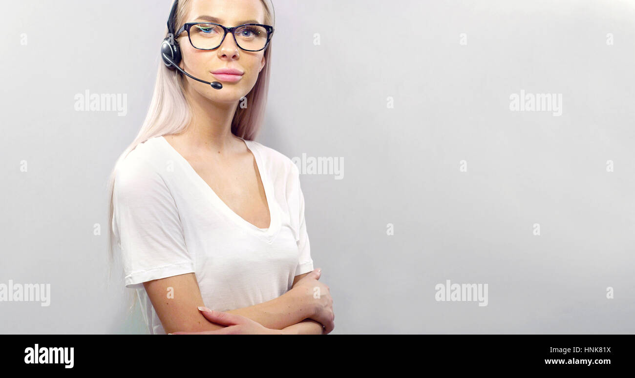 Smiling customer service or support representative with headset Stock ...