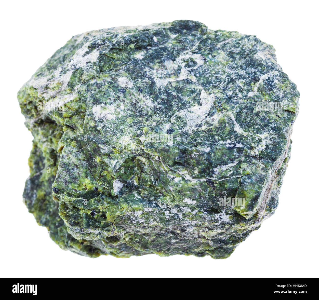 macro shooting of geological collection mineral piece of serpentine stone isolated on white