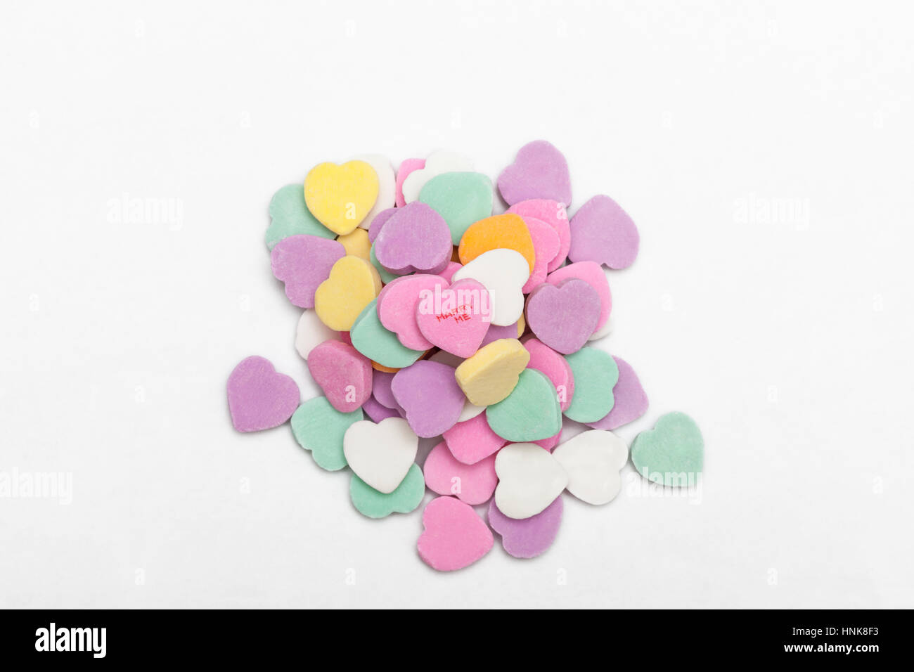 Heart shaped candies in a dish Stock Photo