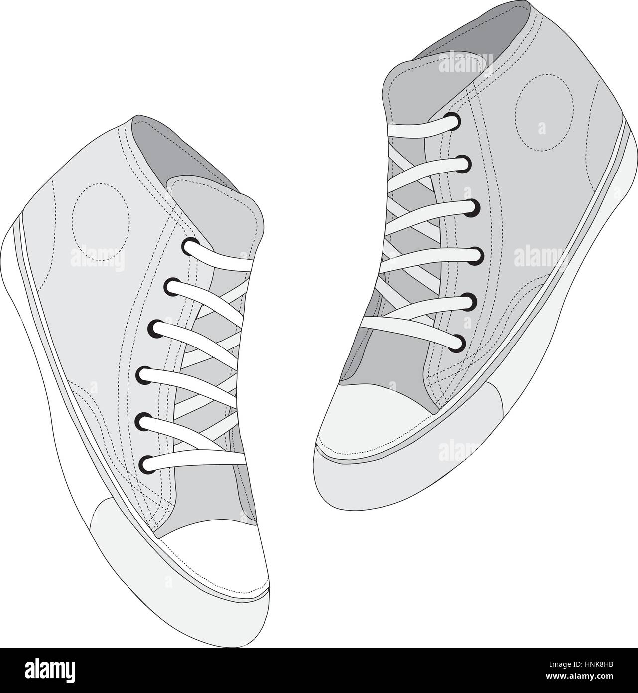 Classic sneaker sketched. Vector, fully editable. Set of sport shoes or sneakers icons in different views. Footwear and lace, clothing and street styl Stock Vector