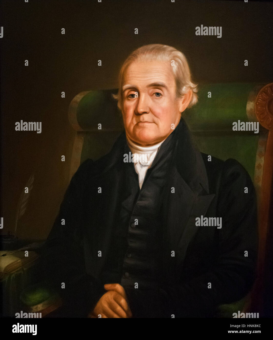 Noah Webster (1758-1843), portrait by James Herring, oil on wood panel, 1833. Webster was a lexicographer famous for his publication of the 'American Dictionary of the English Language' in 1828. Stock Photo