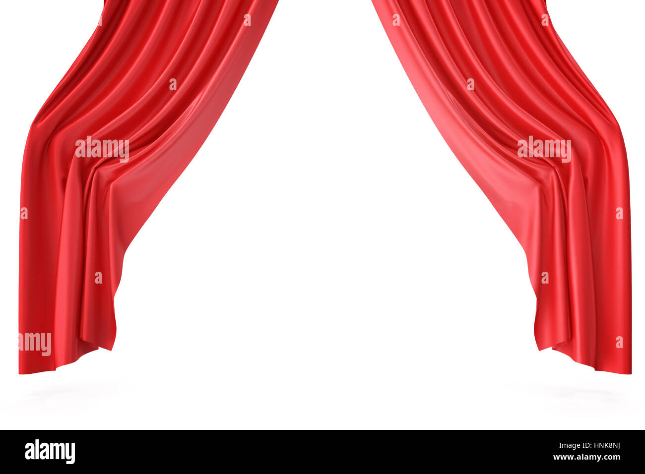 Luxury scarlet red silk velvet curtains realistic. 3d rendering Stock