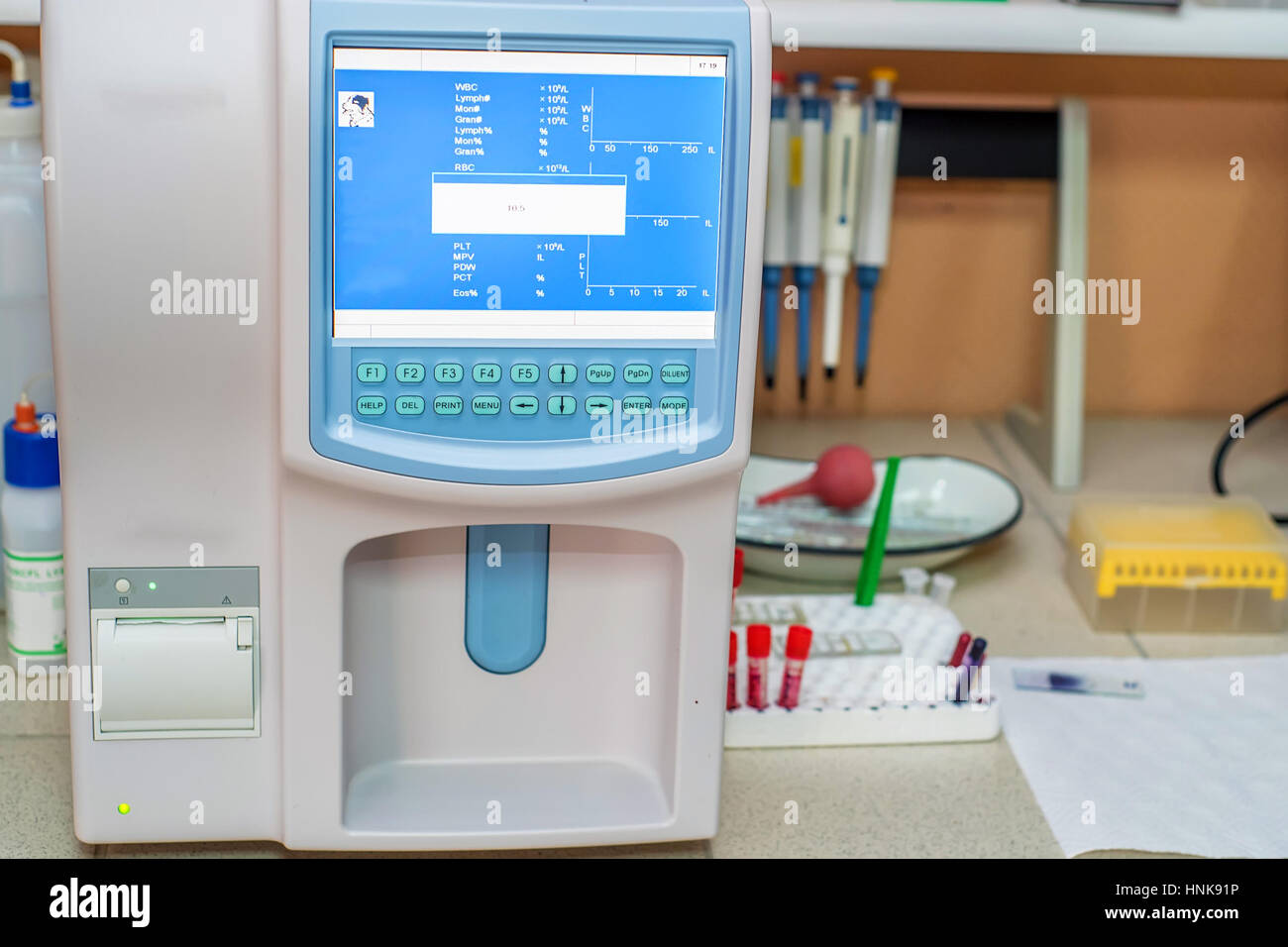 Closeup shot of veterinary electronic chemical analyzer of blood Stock