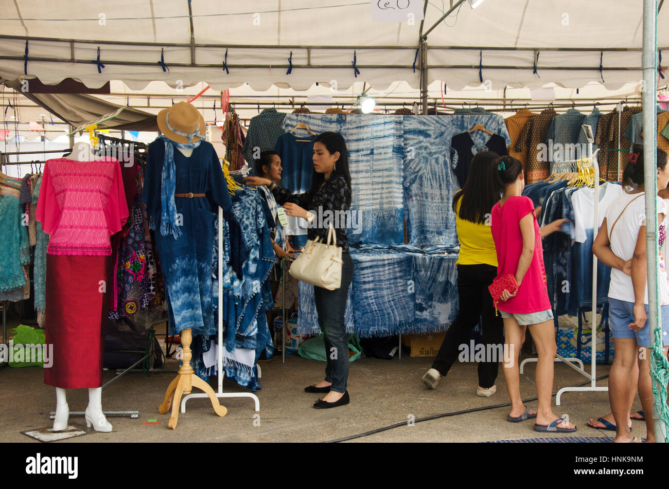 Thai People Shopping And Sale Clothes In My Clothing Shop Fashion Tie Batik Dyeing Indigo Natural Color Many Design At Market On July 26 2016 In Nont Stock Photo Alamy