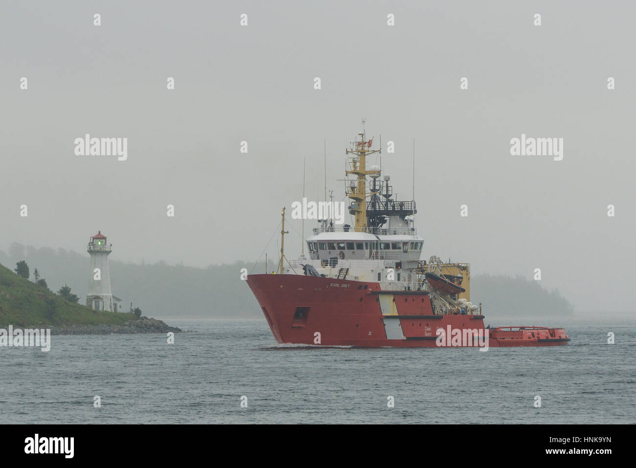 Canadian Coast Guard Ship (CCGS) Earl Grey entering the harbour at Halifax, Nova Scotia, Canada. Stock Photo