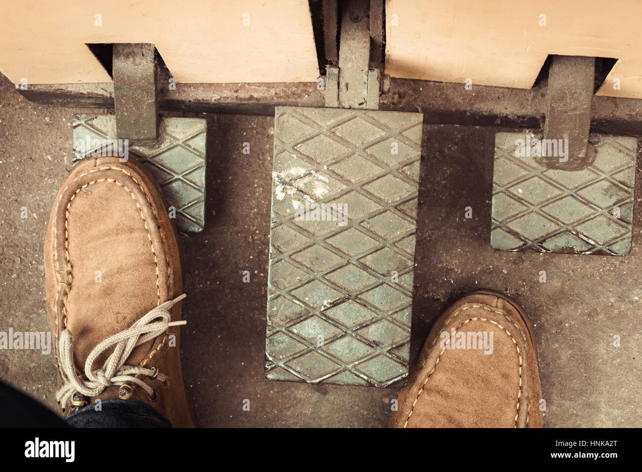 Testing Stepping on car gas pedal Stock Photo Alamy