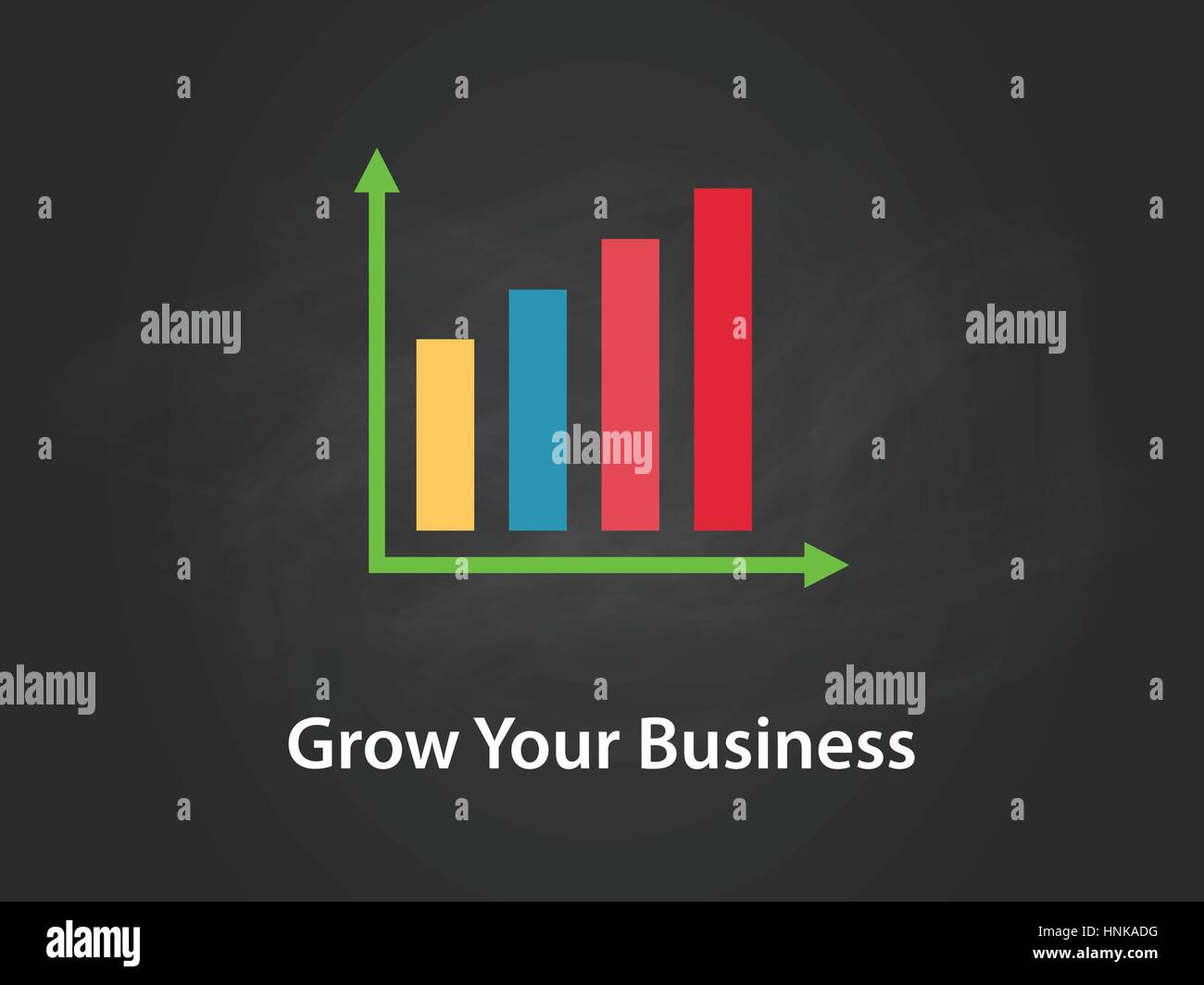 grow your business chart illustration with colourful bar, white text and black background Stock Vector