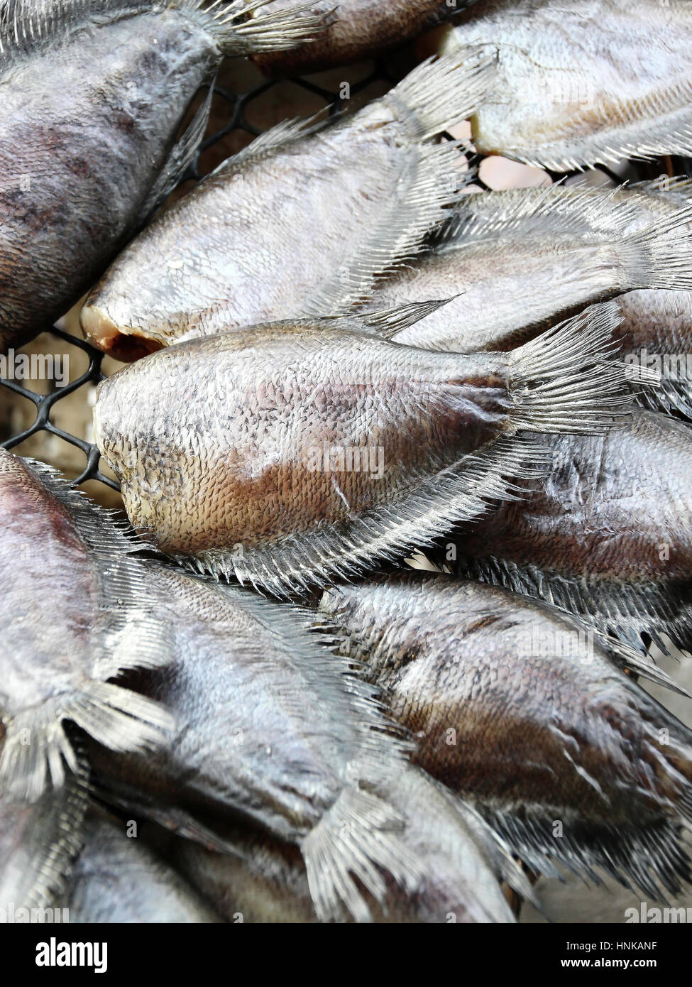 Thai Dried Salted Fish - Snakeskin gourami in the Food Market in Thailand Stock Photo