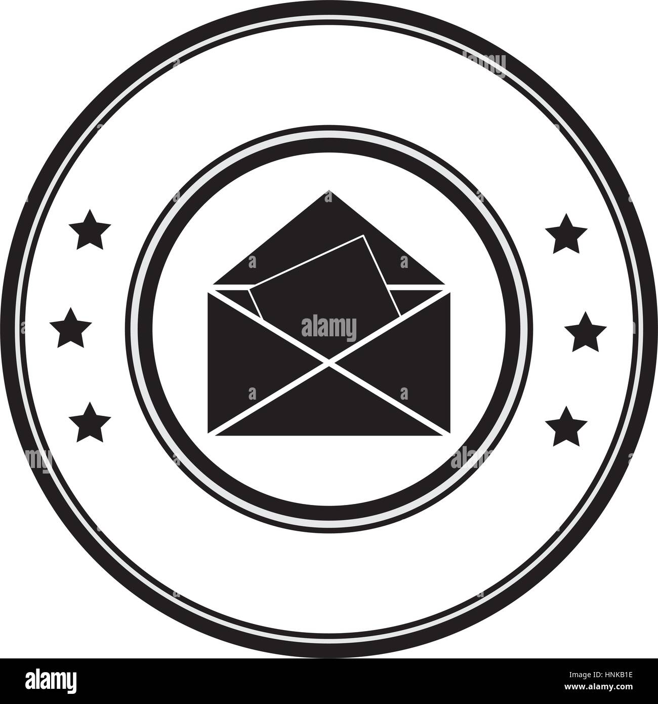 circular border with silhouette envelope opened with sheet vector ...