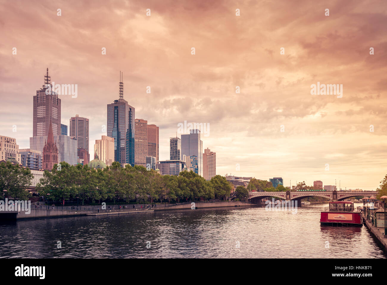 Melbourne, Australia - December 27, 2016: Melbourne City skyscrapers viewed  across the Yarra river,  Victoria Stock Photo