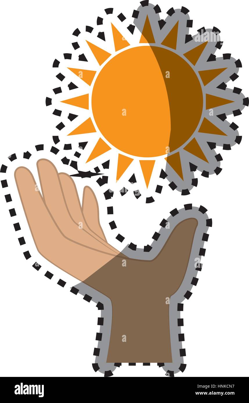 sticker color silhouette with sun and hand vector illustration Stock ...