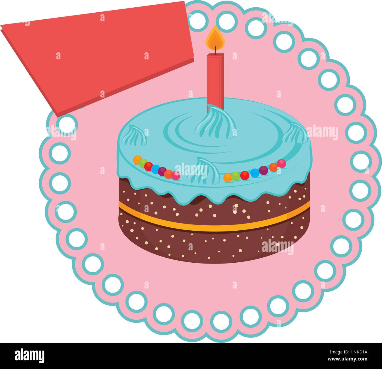 circular frame with birthday cake with candle vector illustration Stock ...