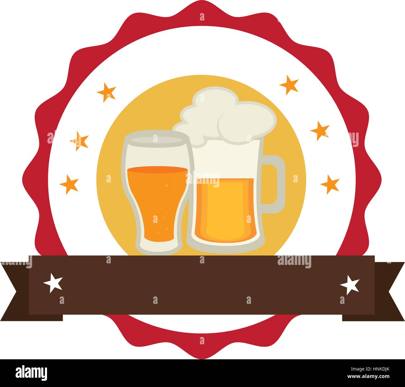 circular stamp with foamy beer jar and glass cup vector illustration