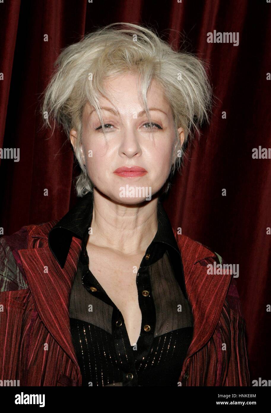 Cyndi Lauper poses for a few pictures after playing new versions of her big hits from her new album 'The Body Acoustic' on October 6 2005 in New York City October 6, 2005 Stock Photo