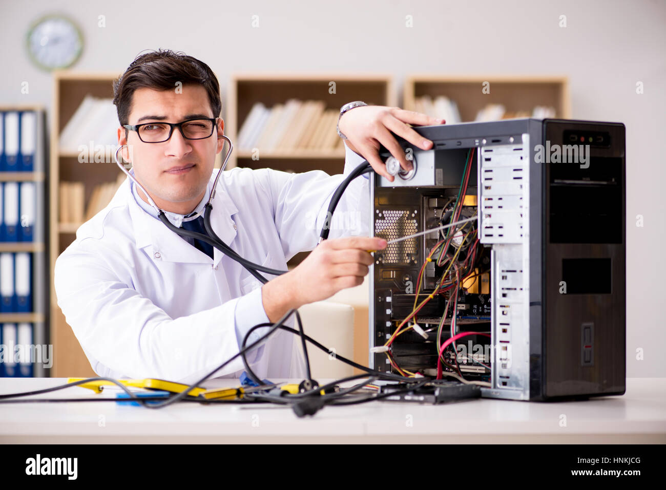 IT technician repairing broken pc desktop computer Stock Photo Alamy