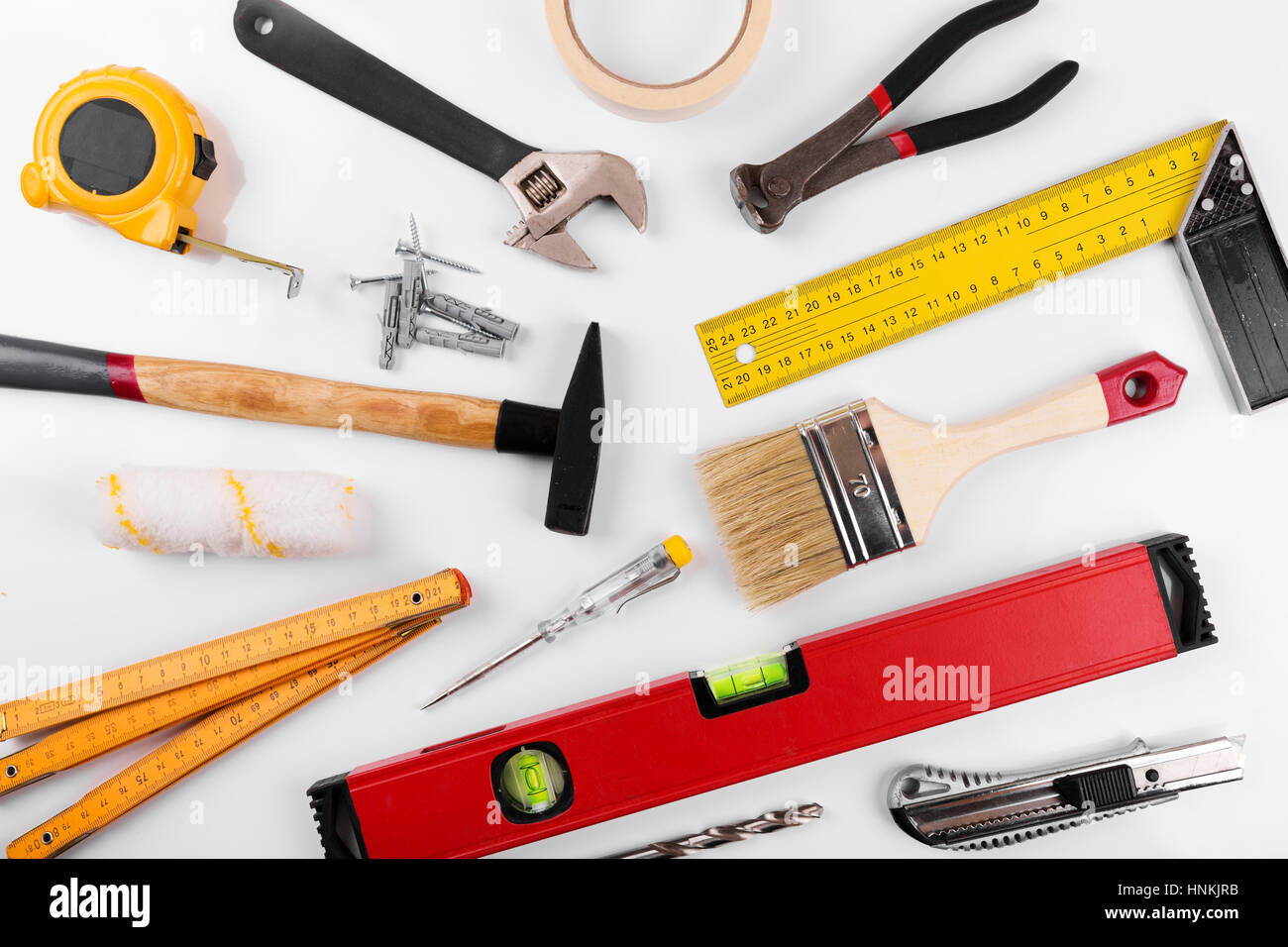 home improvement diy construction tools on white Stock Photo