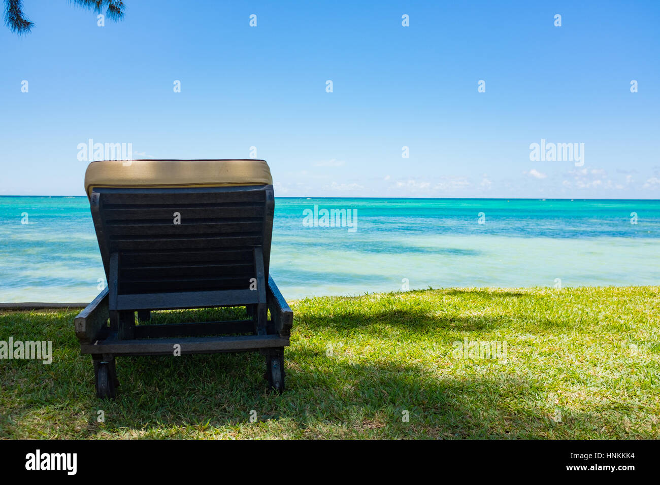 empty deckchairs on the beach . Mauritius island Stock Photo