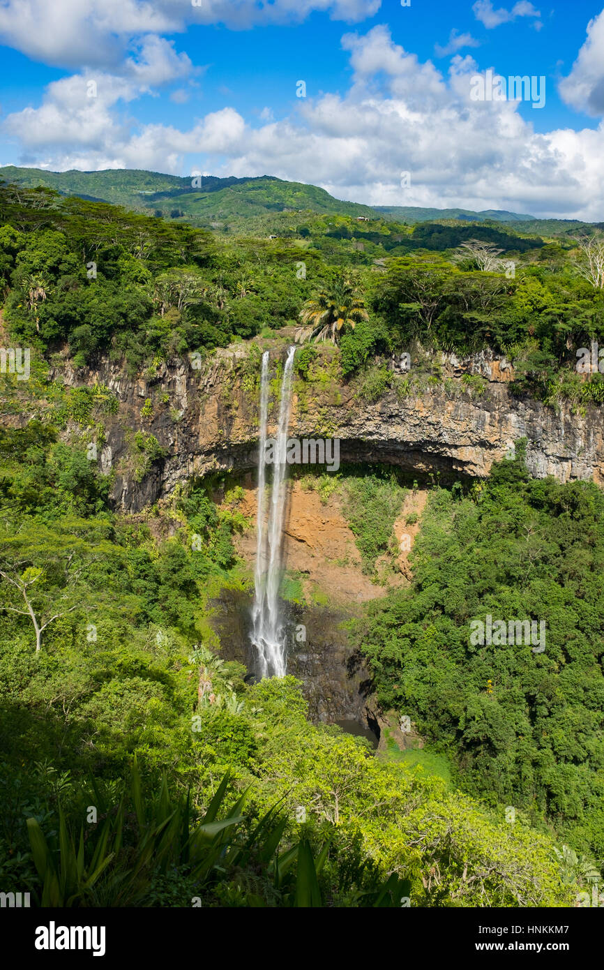 Scenic Chamarel waterfall. Mauritius island Stock Photo