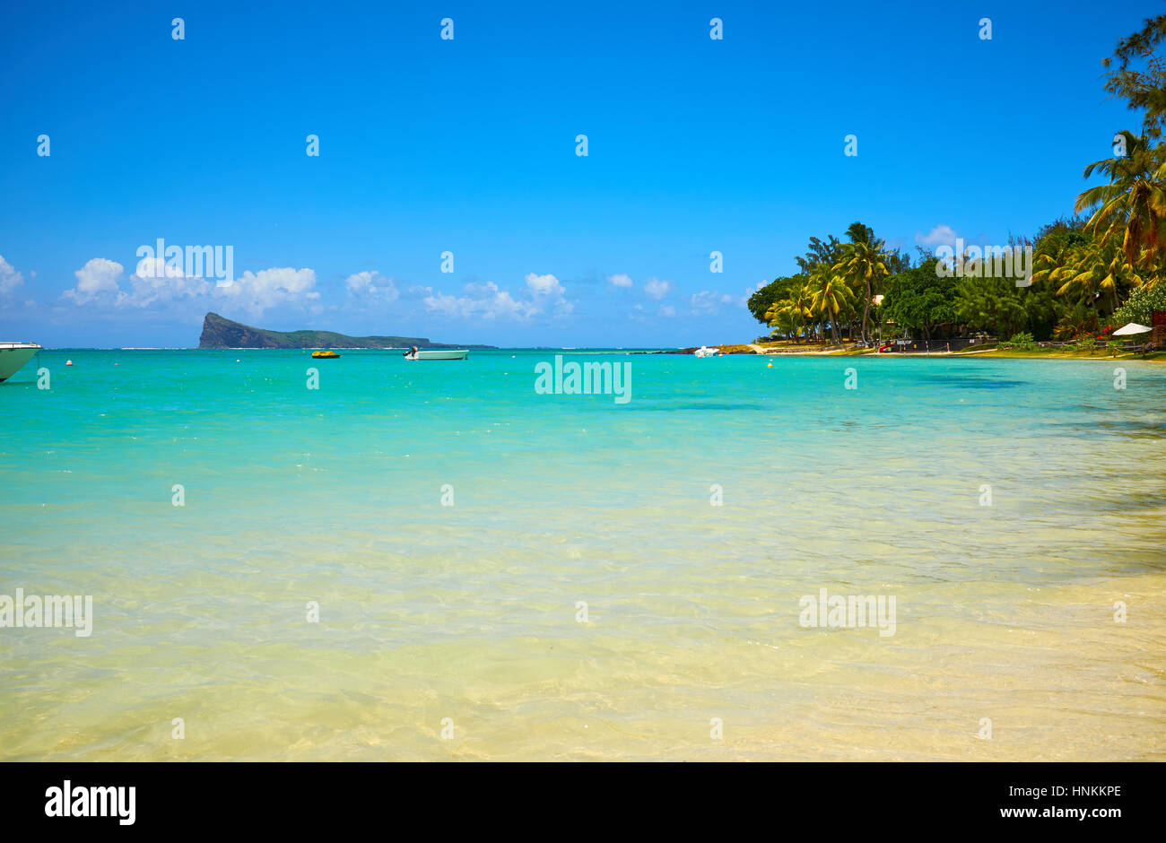 Beautiful amazing nature background. Tropical blue sun sea. Luxu Stock Photo