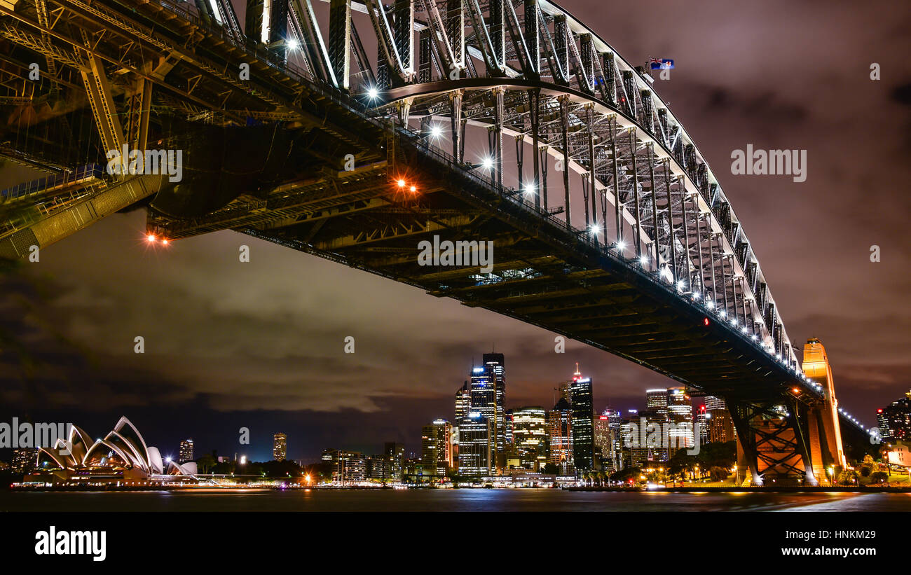 Sydney Harbour & Bridge at night Stock Photo - Alamy