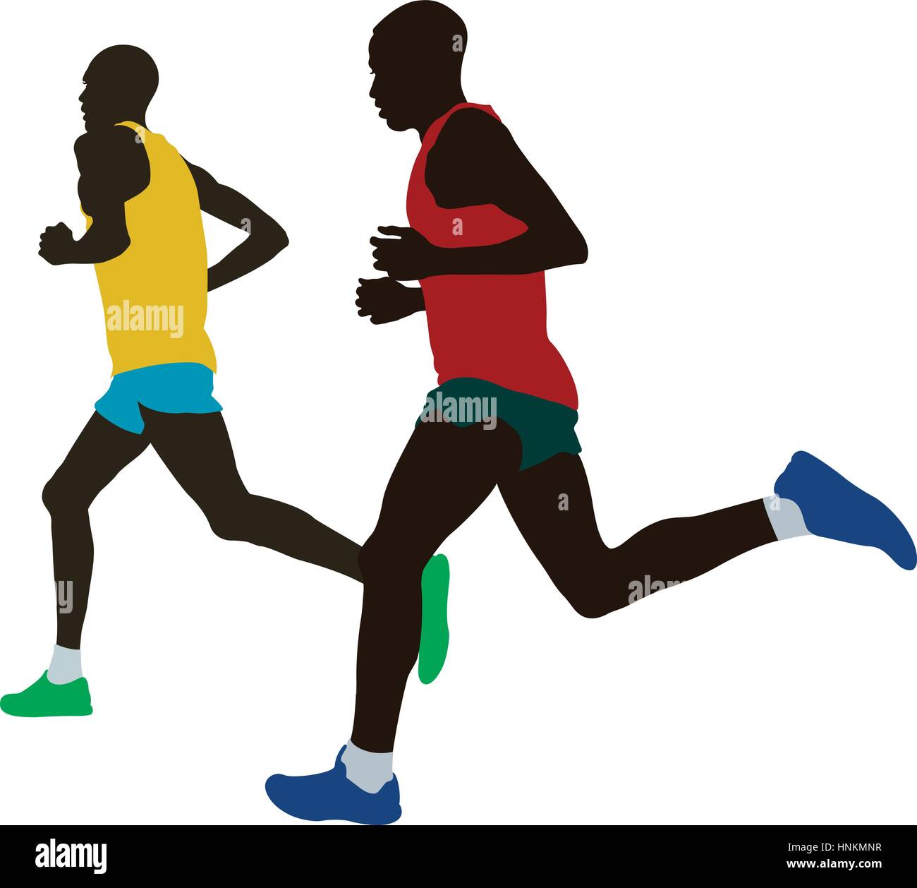 two kenyan runner athlete leaders run marathon Stock Vector
