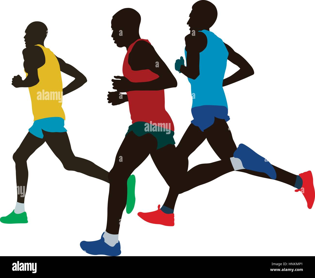 leading group runners athletes running marathon vector illustration Stock Vector