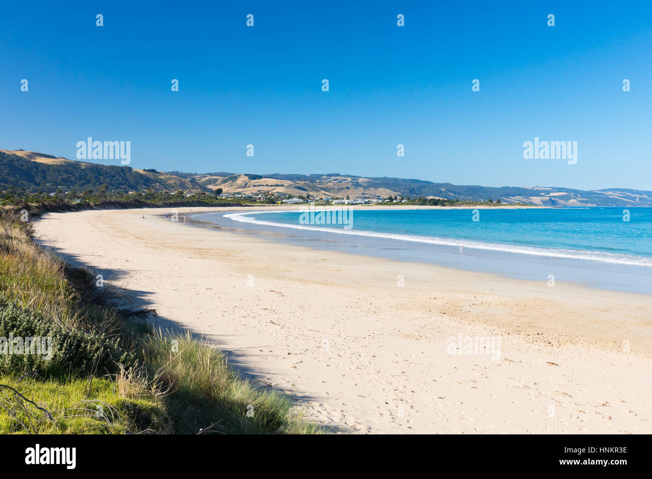 The view from Marengo Holiday Park towards Apollo Bay along the Great Ocean Rd in Victoria, Australia Stock Photo