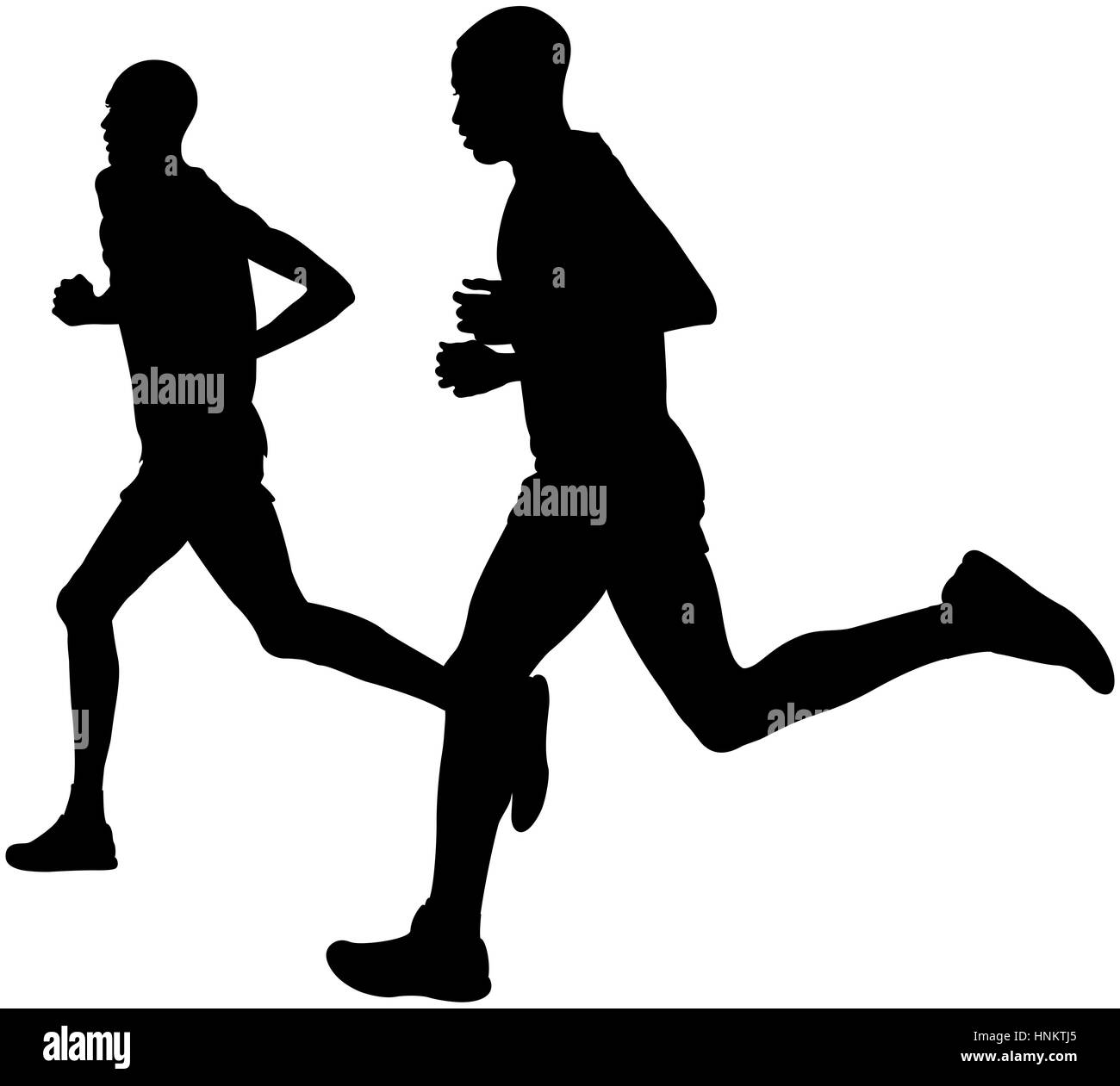 two kenyan runner athlete marathon leaders run black silhouette Stock Photo