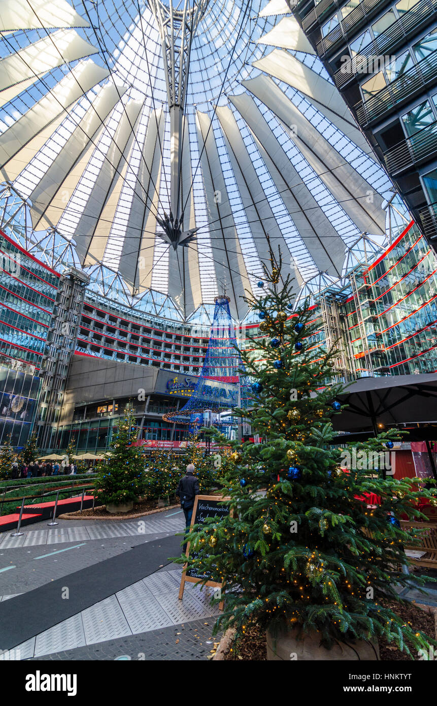 Christmas decorations inside the Sony Centre / Sony Center, Berlin, Germany Stock Photo