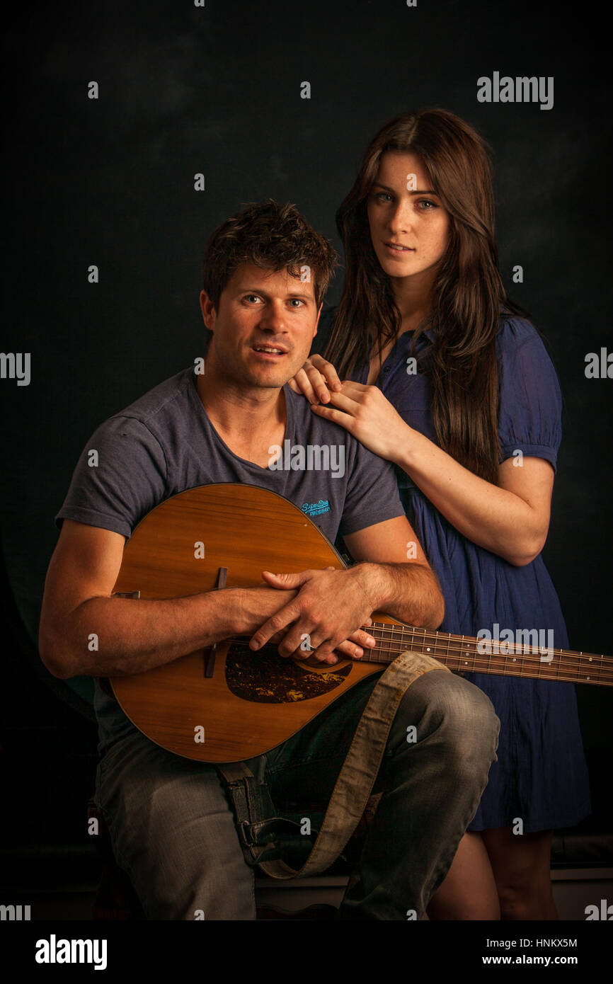 Singer Lucie Jones recording in the studio with folk singer song writer Seth Lakeman for the