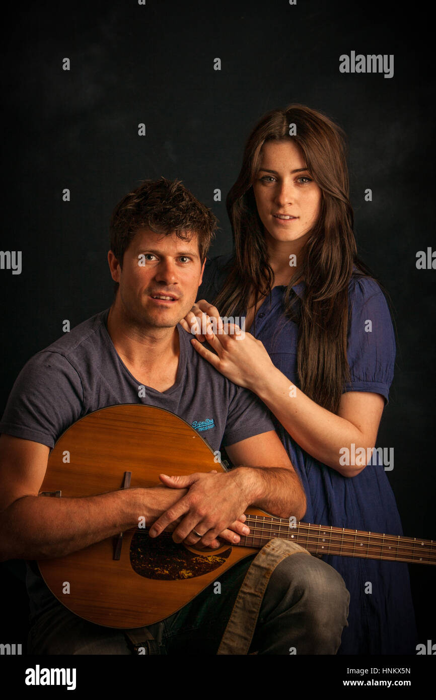 Singer Lucie Jones recording in the studio with folk singer song writer Seth Lakeman for the