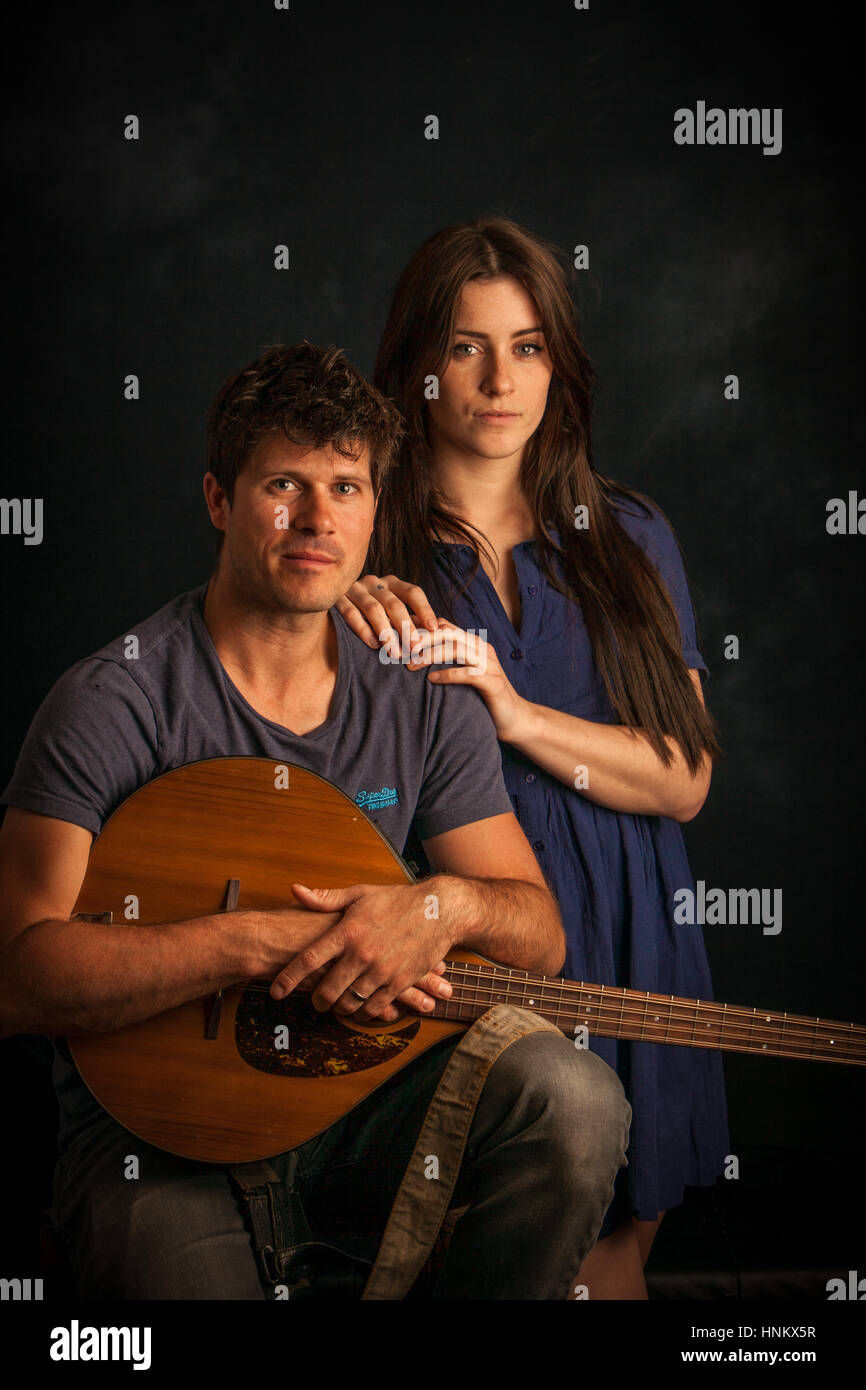 Singer Lucie Jones recording in the studio with folk singer song writer Seth Lakeman for the
