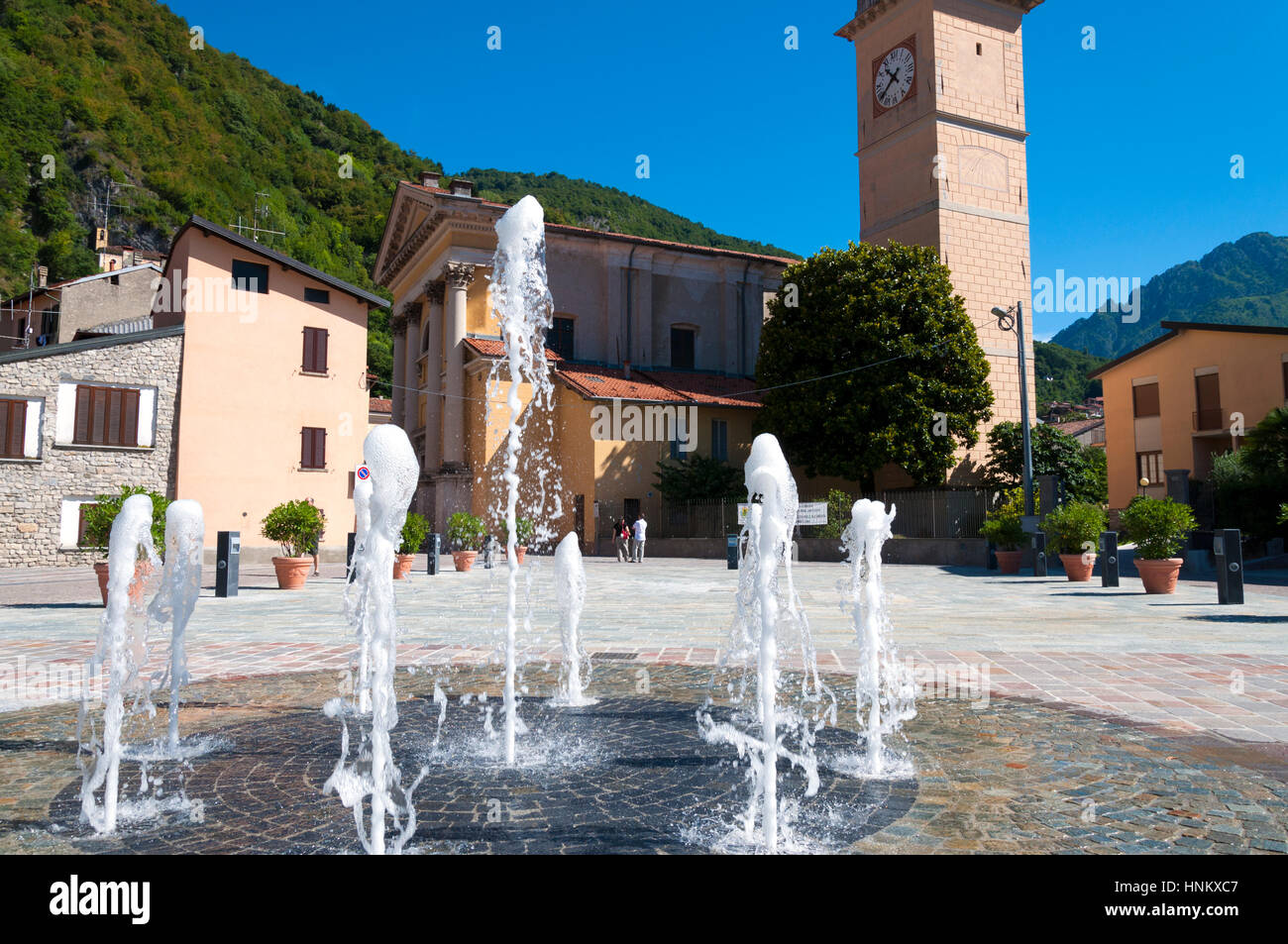 Water fountain in Porlezza, Lake Lugano in the Province of Como in the ...
