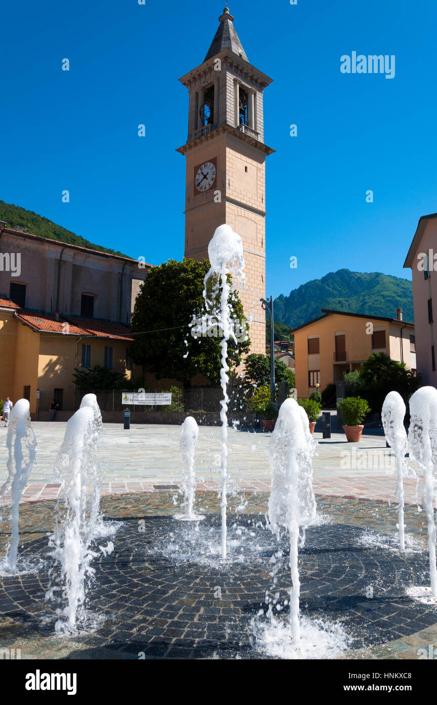Water fountain in Porlezza, Lake Lugano in the Province of Como in the ...