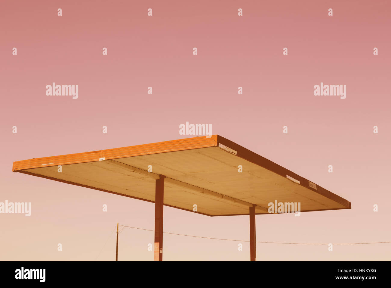 Detail of roof shelter from abandoned gas station, Nevada, USA. Stock Photo