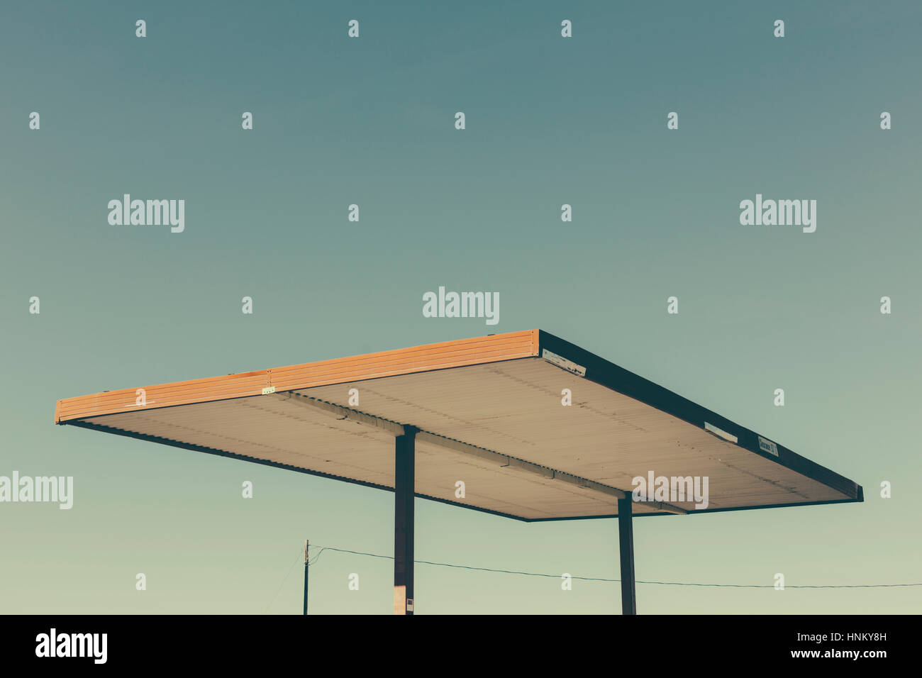 Detail of roof shelter from abandoned gas station, Nevada, USA. Stock Photo