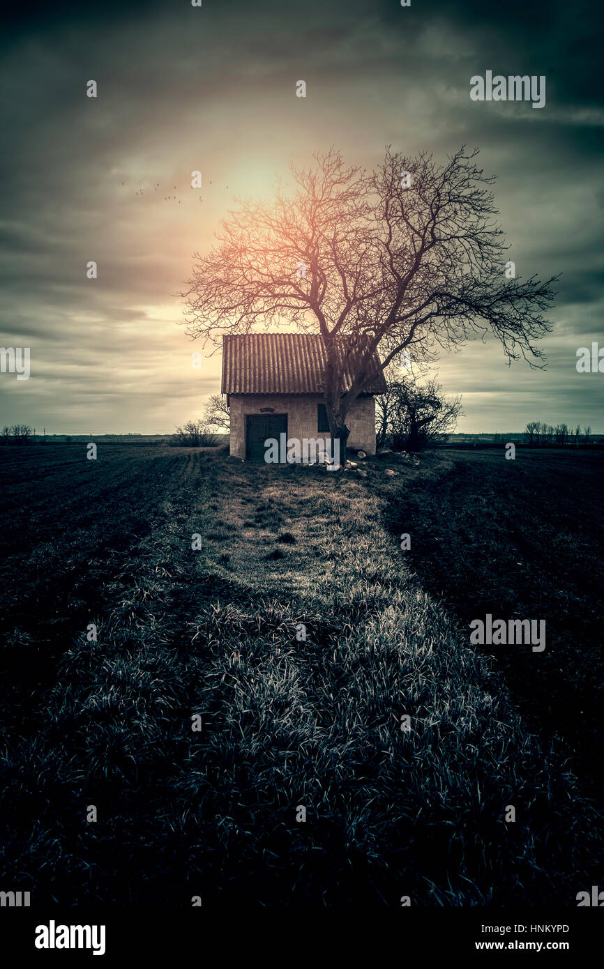 Spooky ghost house at night Stock Photo