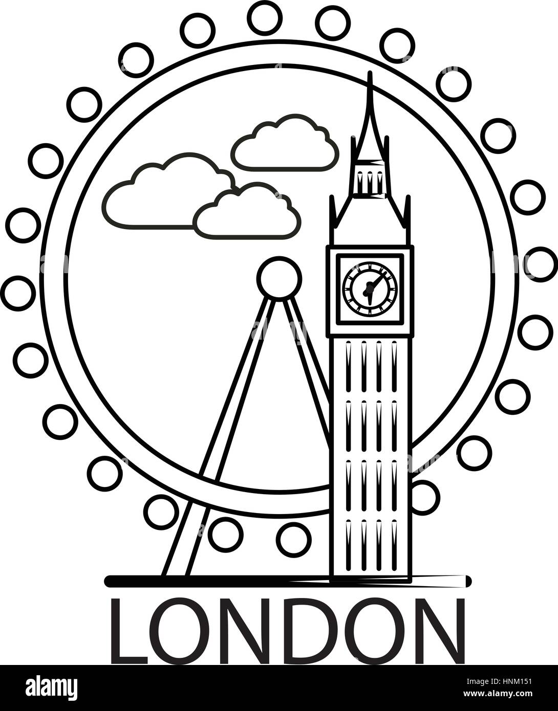 London city skyline. Thin line linear illustration Stock Vector Image