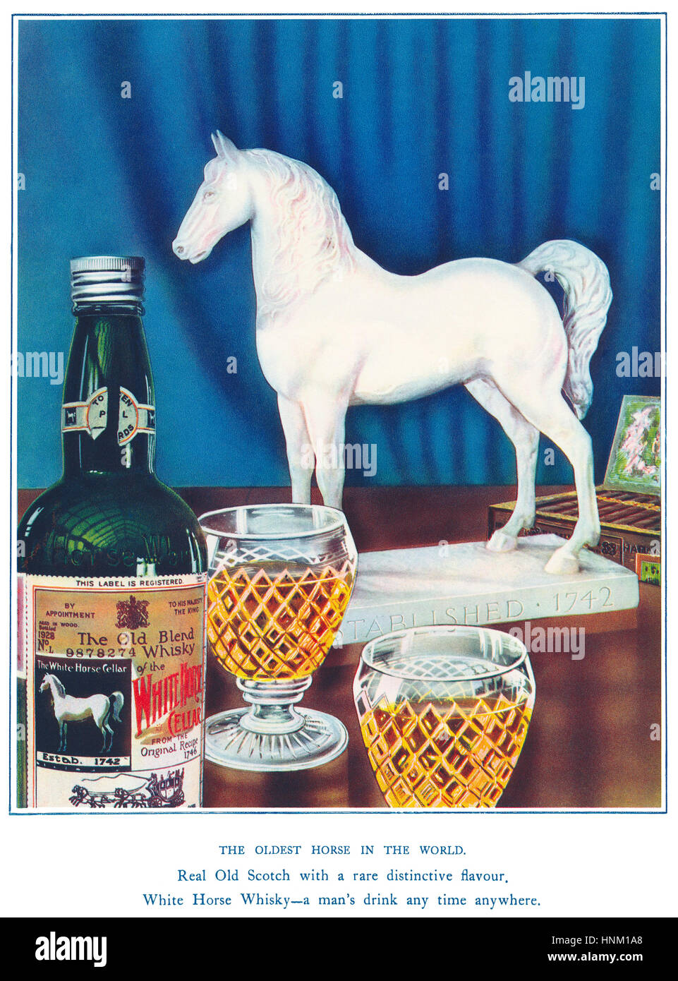 1928 British advertisement for White Horse blended Scotch whisky Stock Photo