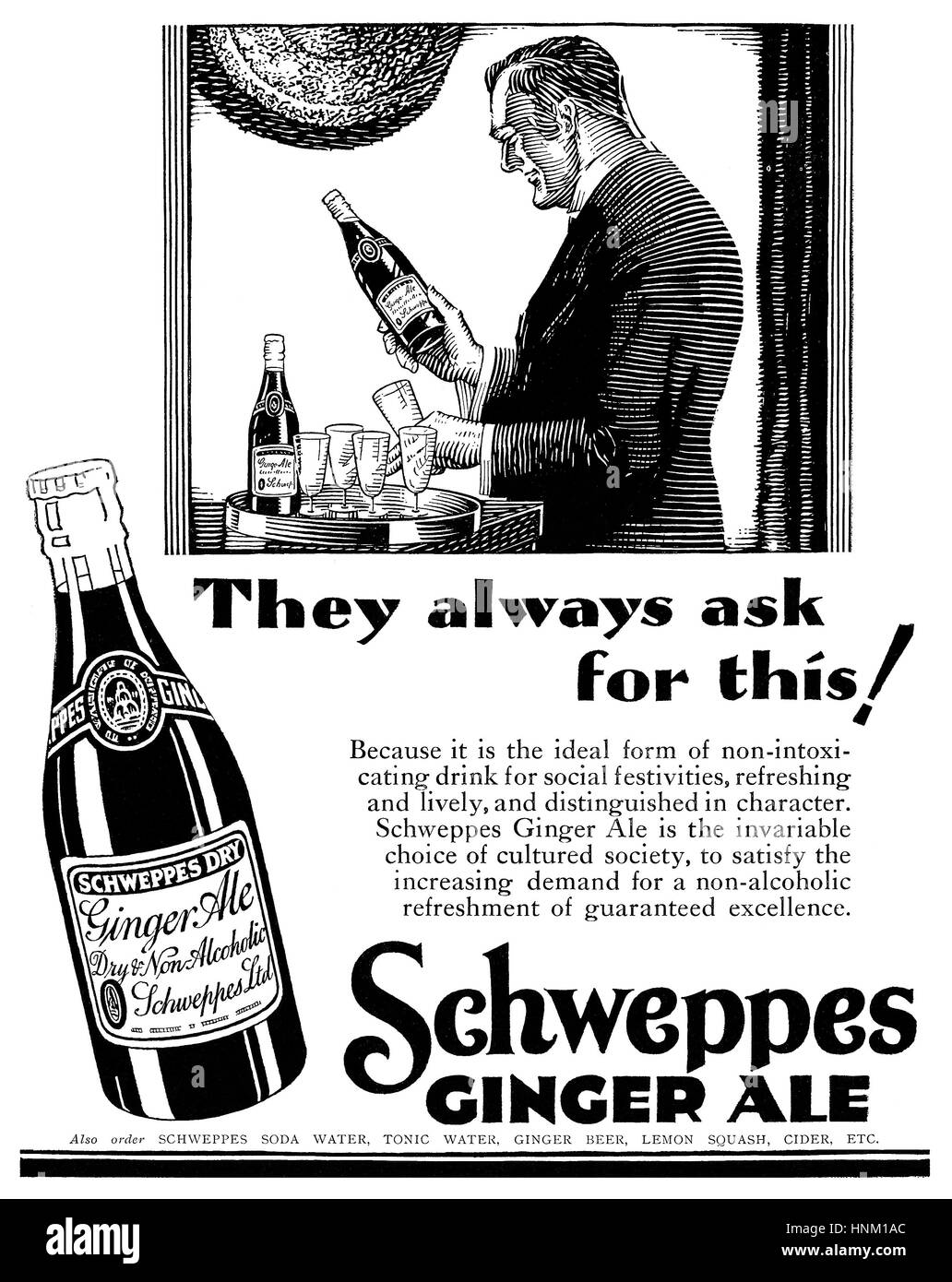 1930 British advertisement for Schweppes Ginger Ale Stock Photo