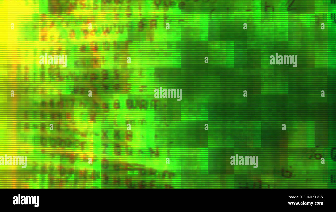 Futuristic, streaming data distortion video screen display. From a series of abstract future tech imagery. Stock Photo