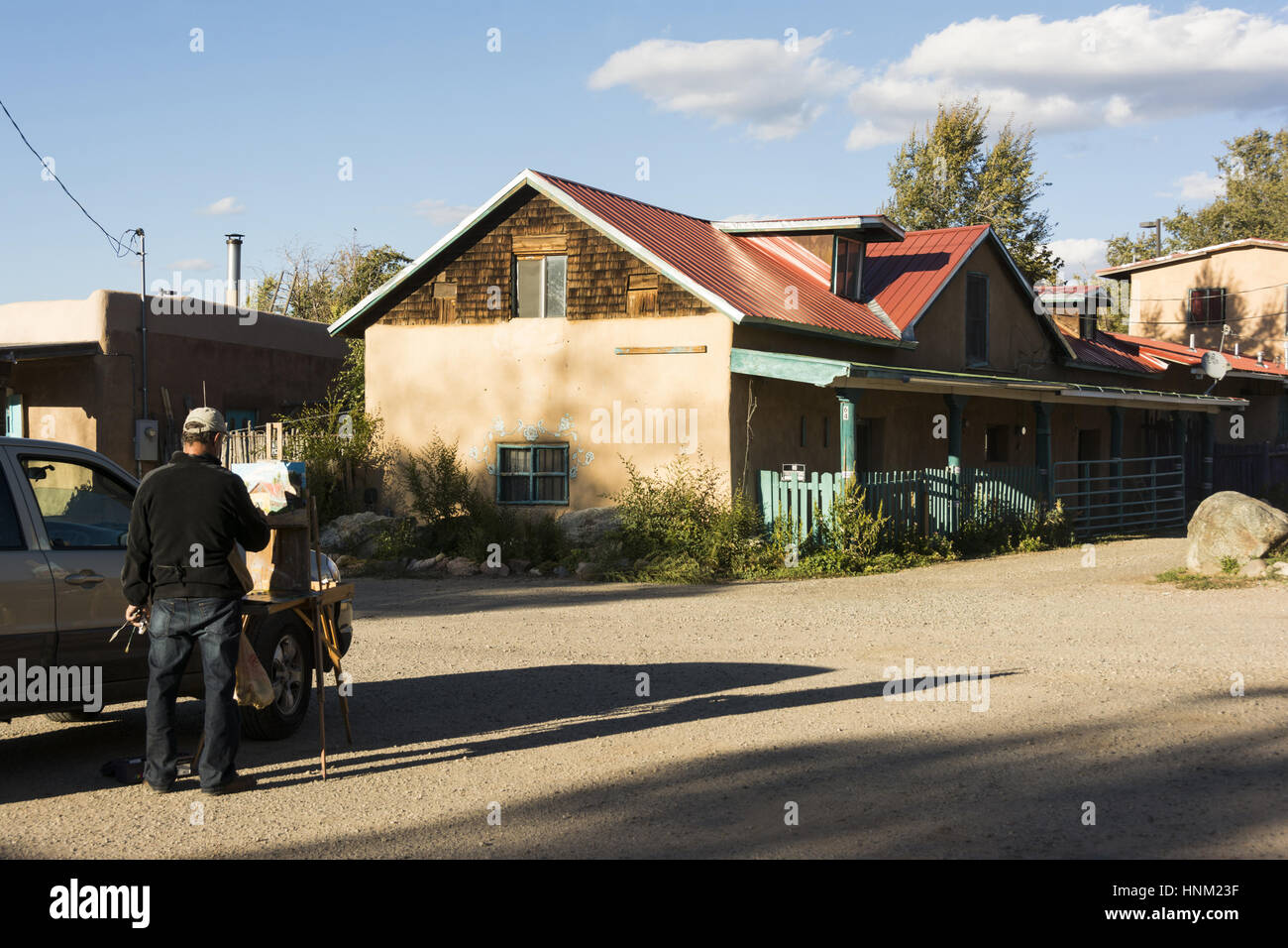 New Mexico, Taos, Ranchos de Taos, street scene Stock Photo Alamy