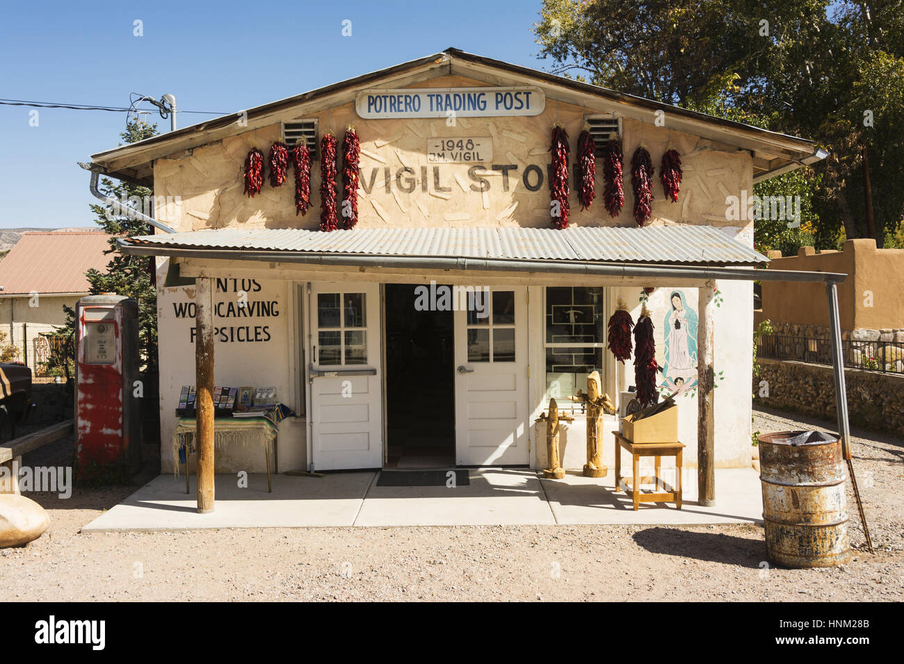 New Mexico, High Road to Taos Scenic Byway, Chimayo, street scene Stock