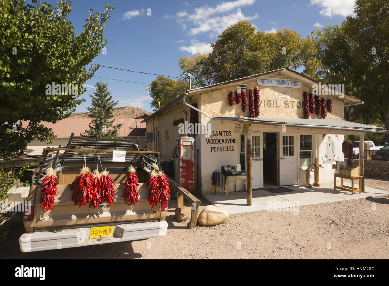 New Mexico, High Road to Taos Scenic Byway, Chimayo, street scene Stock