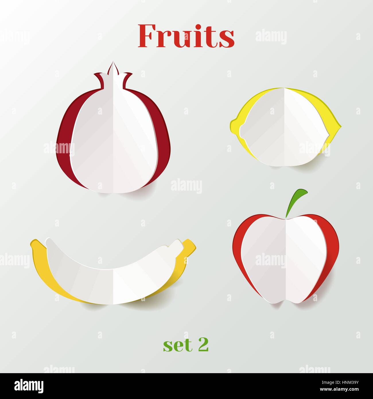 Set of fruits - creative paper icons Stock Vector